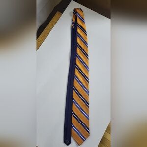 Tommy Hilfiger Navy and Gold Striped Silk Tie